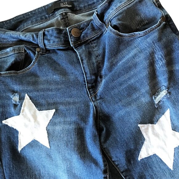 Upcycled Patchwork Jeans 1822, Size 10: Reworked Cropped Ankle Pants White Stars - Picture 4 of 13